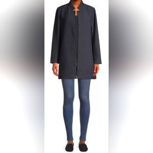 Eileen Fisher grey tencel cotton stand collar lagenlook jacket women's s…